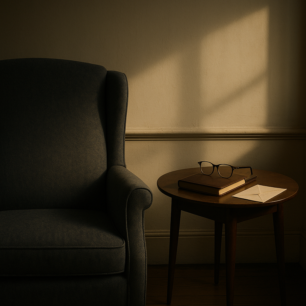 A wooden desk with an open folder of legal documents, a fountain pen, and a sealed envelope, photographed in natural light with muted tones