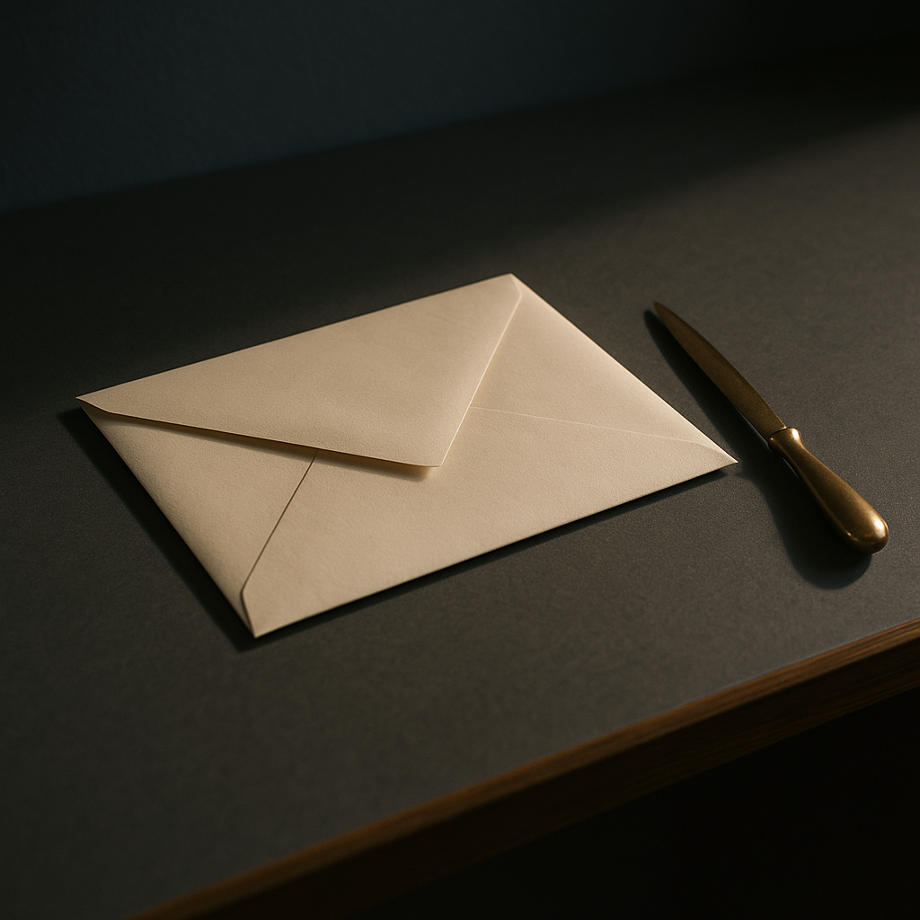 A registrar's desk with a printed reference document, a pen, and a government notification form, seen from above in natural light